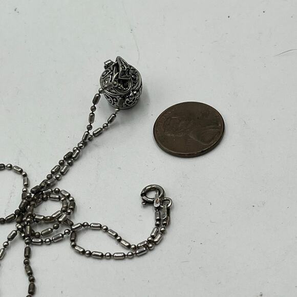 AA 925 Sterling Silver Scroll Prayer Box Locket Pendant Ball Link Chain Necklace - Picture 5 of 9